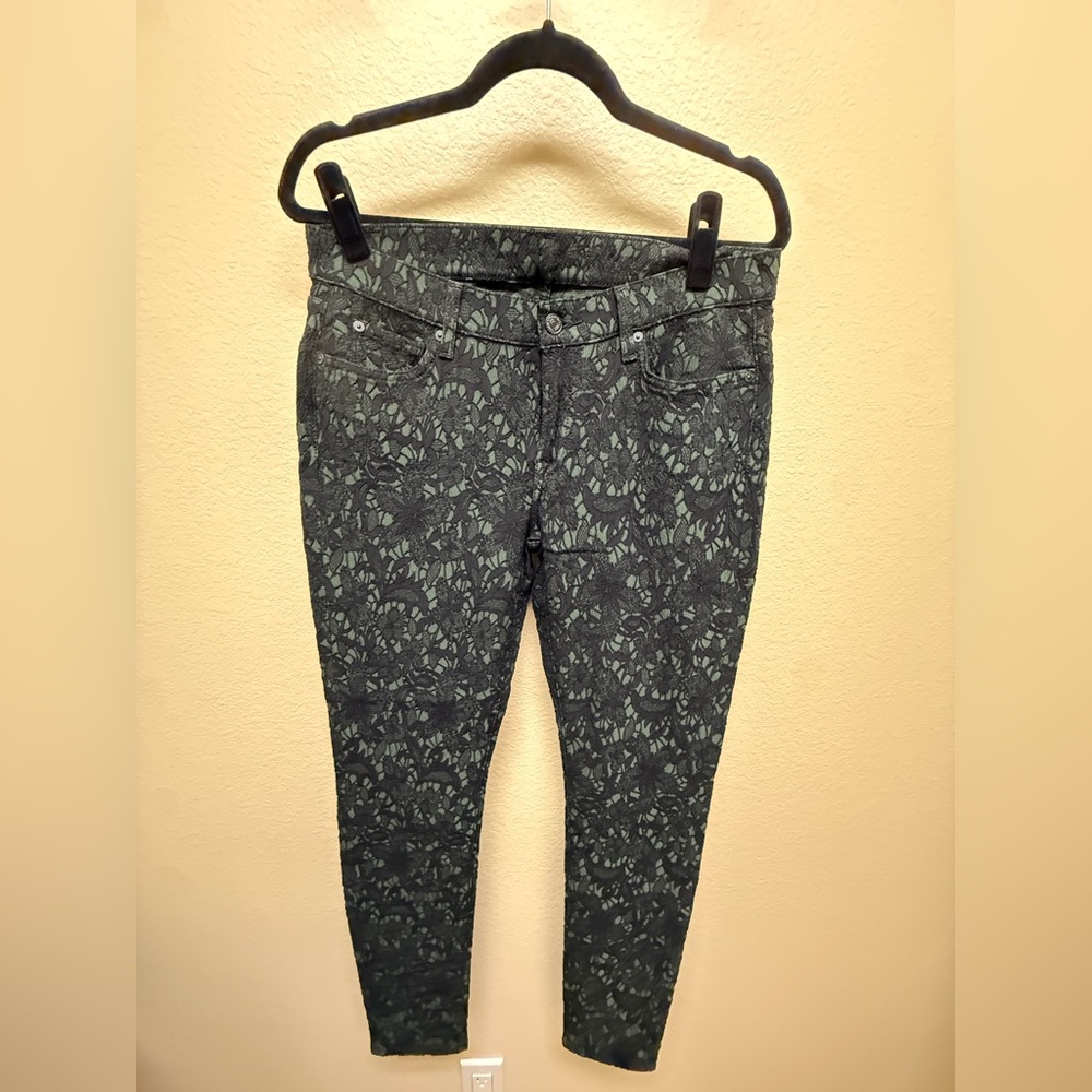 7 for all Mankind Dark Lace-Patterned Skinny Jeans - Dark green and black